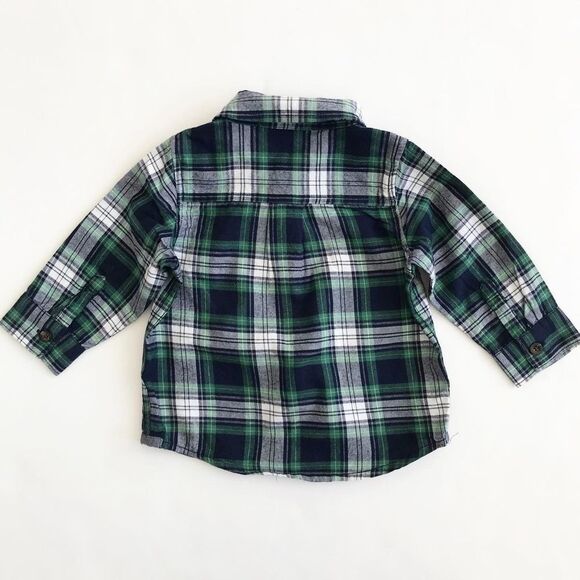 Babygap  green/blue plaid button down EUC 6-12m - Picture 4 of 4